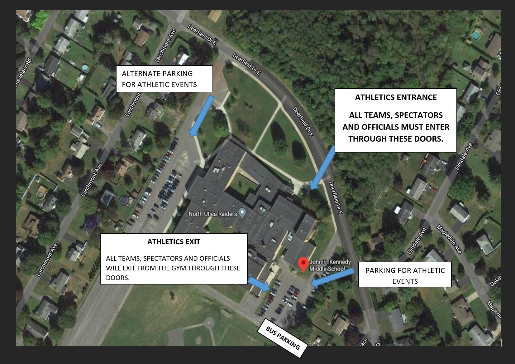 जेएफके माध्यमिक विद्यालयातील पार्किंगचा दृश्य नकाशा